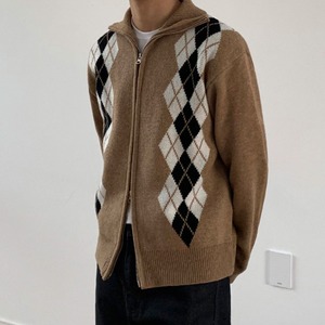 アーガイルジップアップニットカーディガン　MT0080387