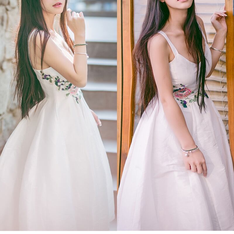 フレア 花刺繍 キャミソールワンピース