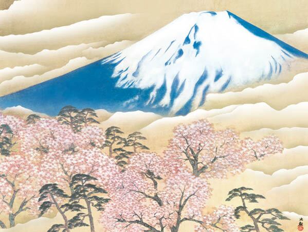 横山大観「富士と桜図」掛軸 掛け軸 高精彩巧芸画 プレゼント ギフト 日本画