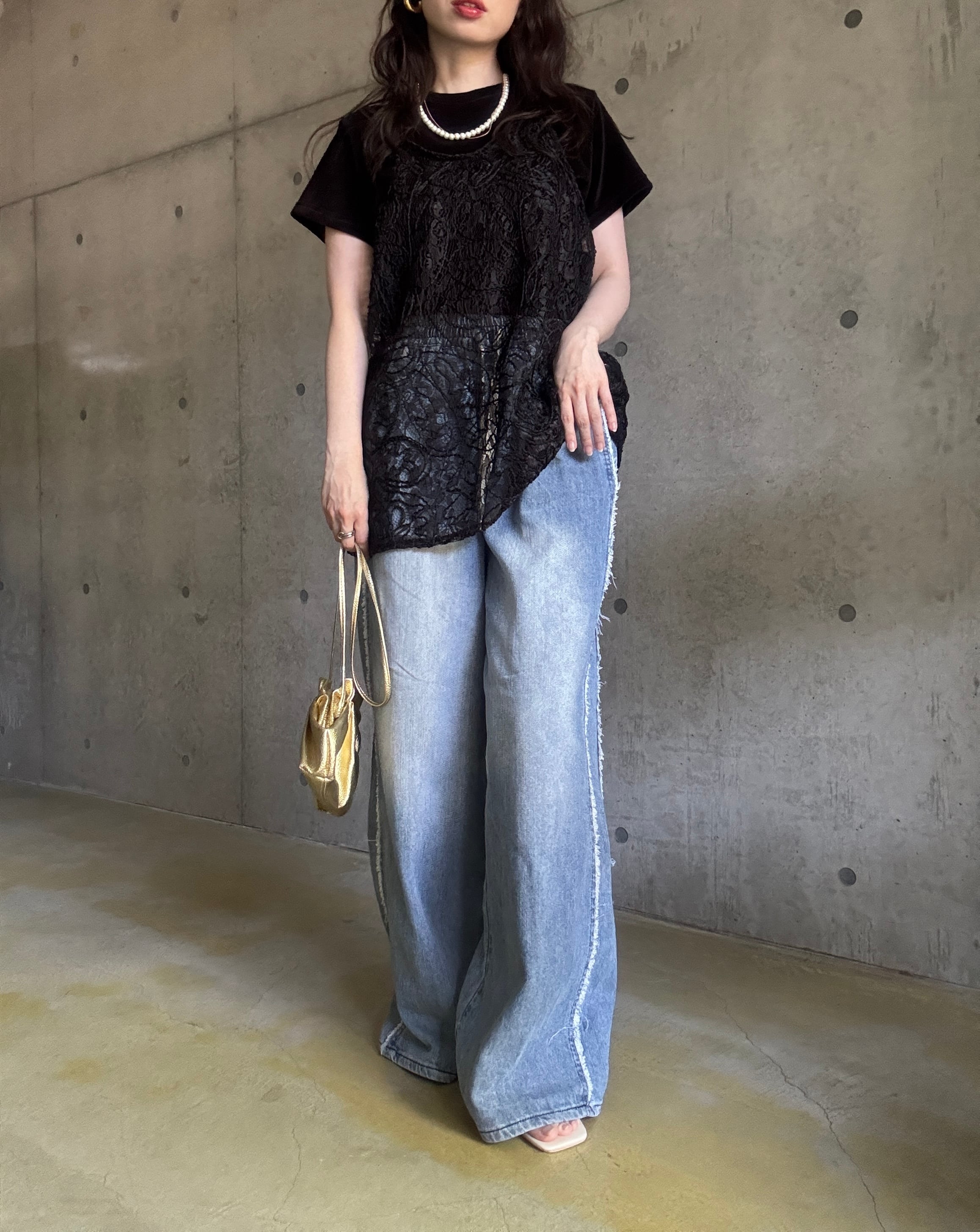 即納】コード刺繍キャミソールチュニック【ブラック】 | eeny