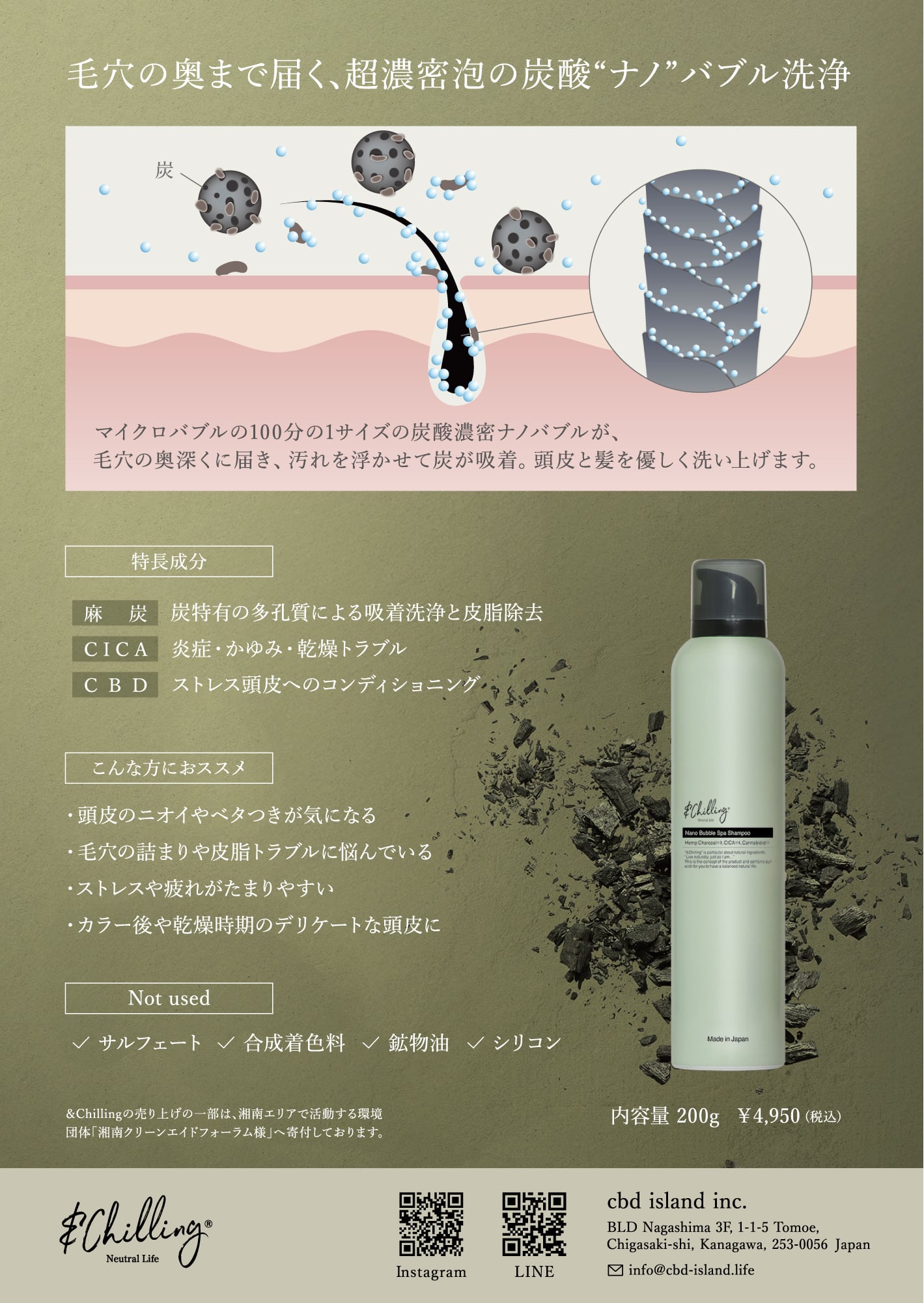 アンドチリング ナノバブルスパシャンプー200g ｜炭酸シャンプー