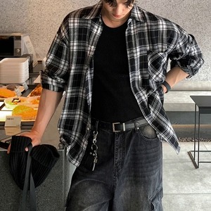 レトロブラックチェック柄シャツ　1247