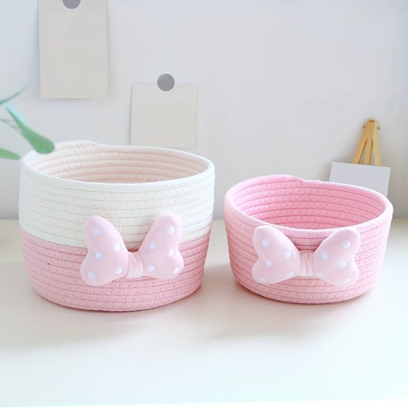 小物入れ 2個セット 多用途 リボン 編み目 おしゃれ かわいい インテリア 韓国風 収納 コスメ アクセサリー 文房具 ギフト プレゼント ピンク