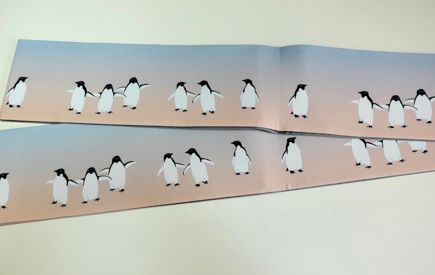 ペンギンデザイン 半幅帯 水色 some-pri 半幅帯 「アデリーペンギン」水色×薄桃色gd | 染工房