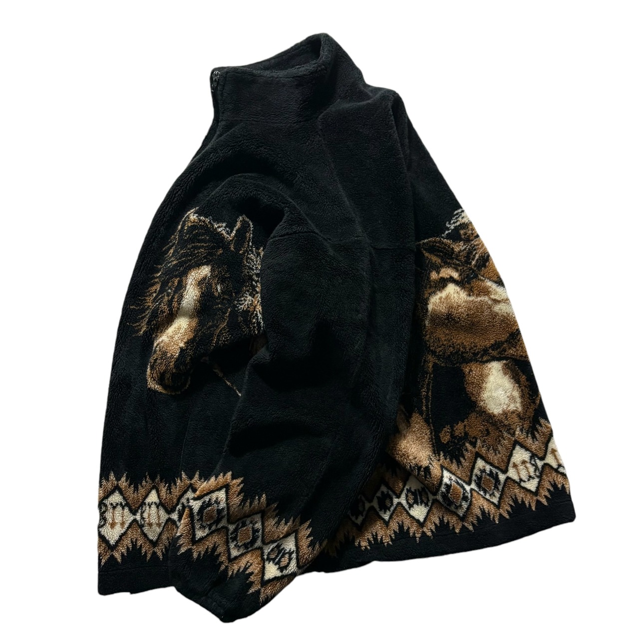 Horse pattern black fleece jacket