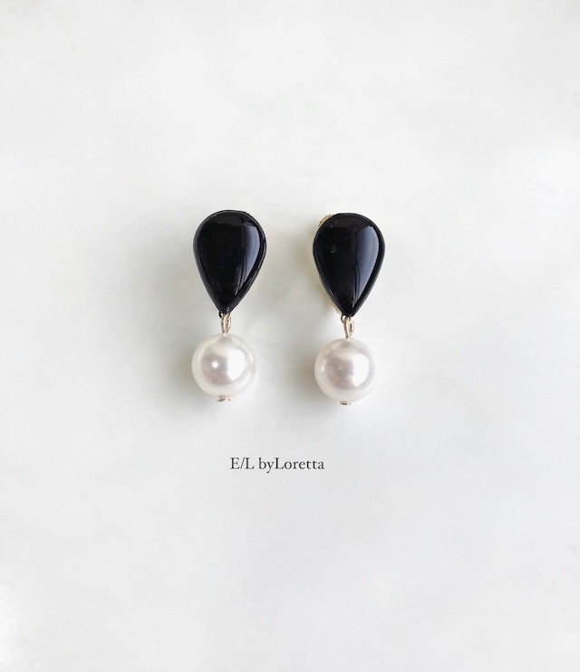Color shizuku pearl pierce/earring (Black) [cc]