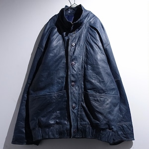 EURO Blue Deformed Design Leather Blouson