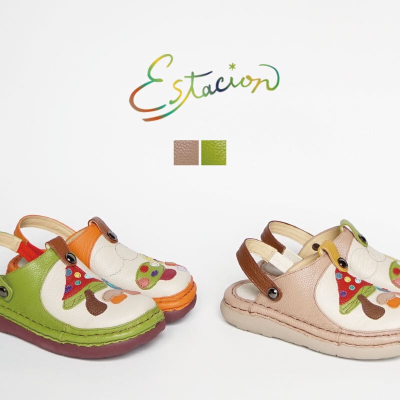 Estacion エスタシオン くじゃくモチーフ本革フラットサンダル