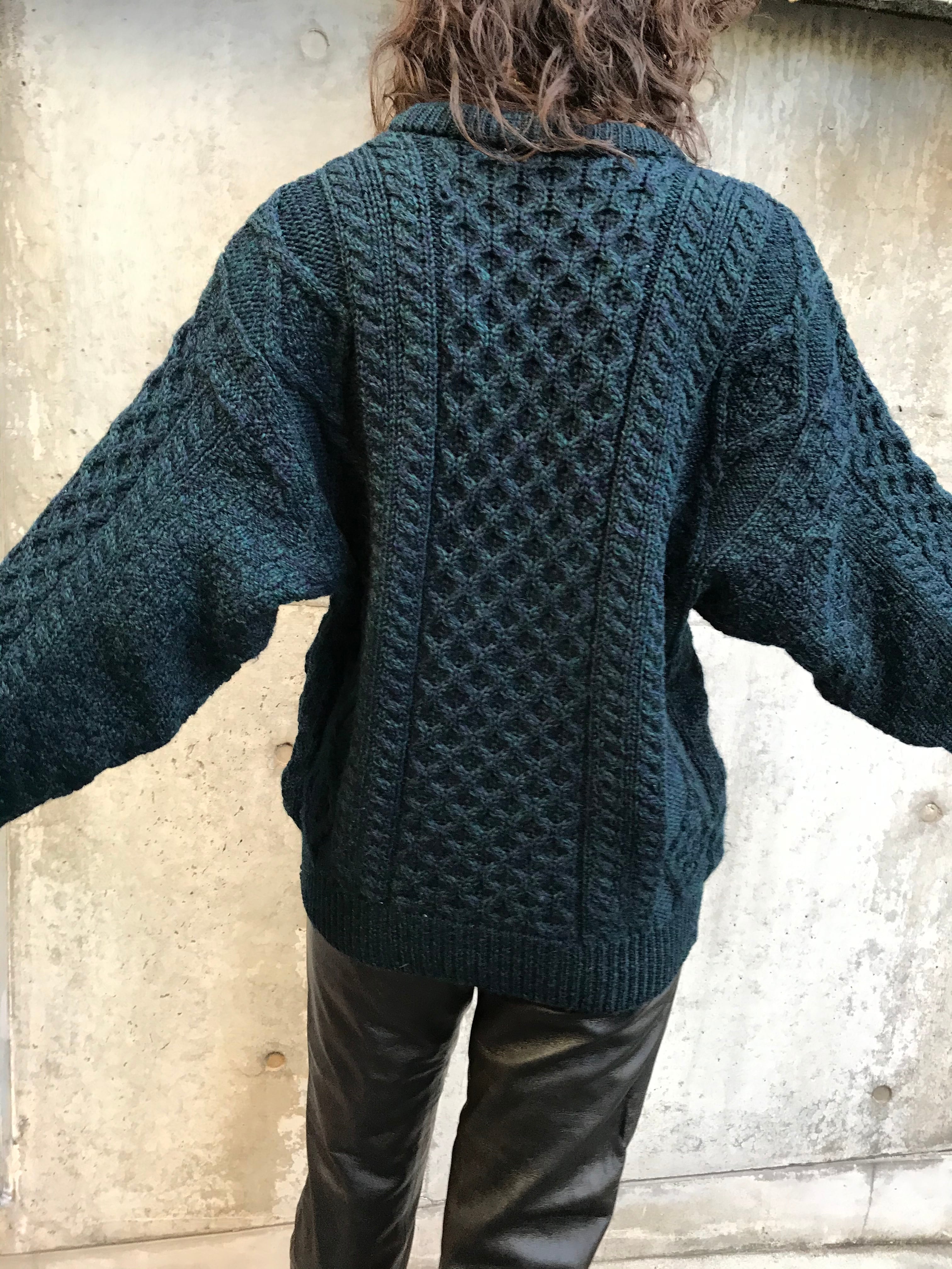 Vintage Ireland navy wool knit tops ( ヴィンテージ アイルランド