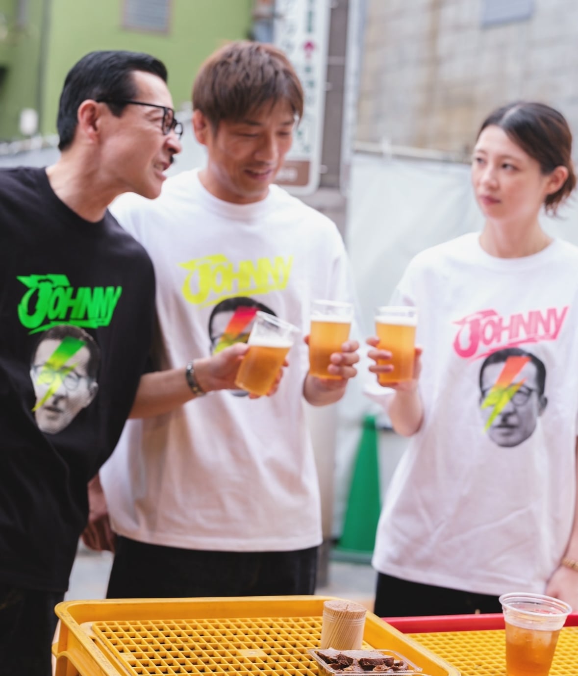 岩井ジョニ男 × NONBEE! ボウイ風 COLLAB TEE black/neon-yellow