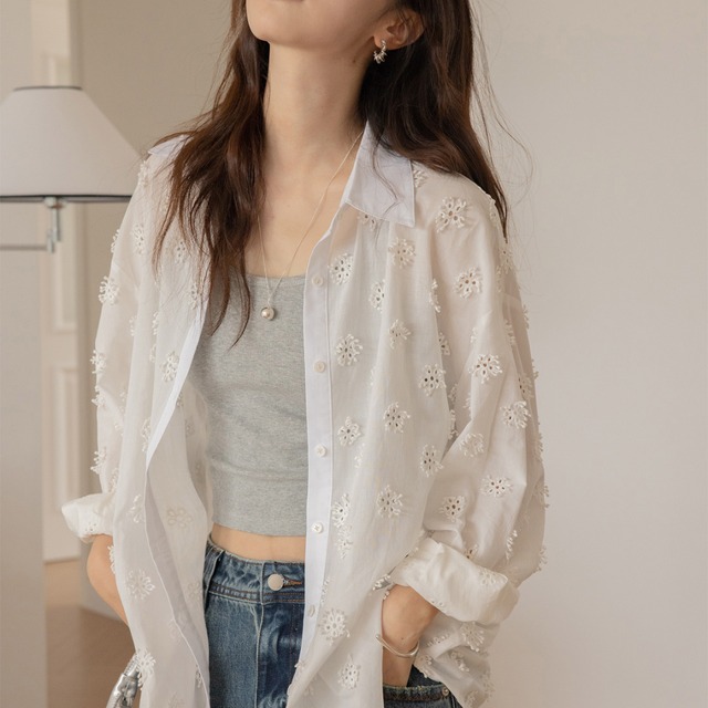 micro transparent jacquard white shirt