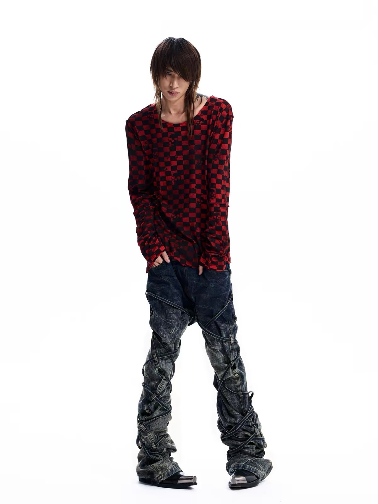 【STARTEXCEEDEND】SKULL CHECKERBOARD GRAPHIC LONG SLEEVE T-SHIRT
