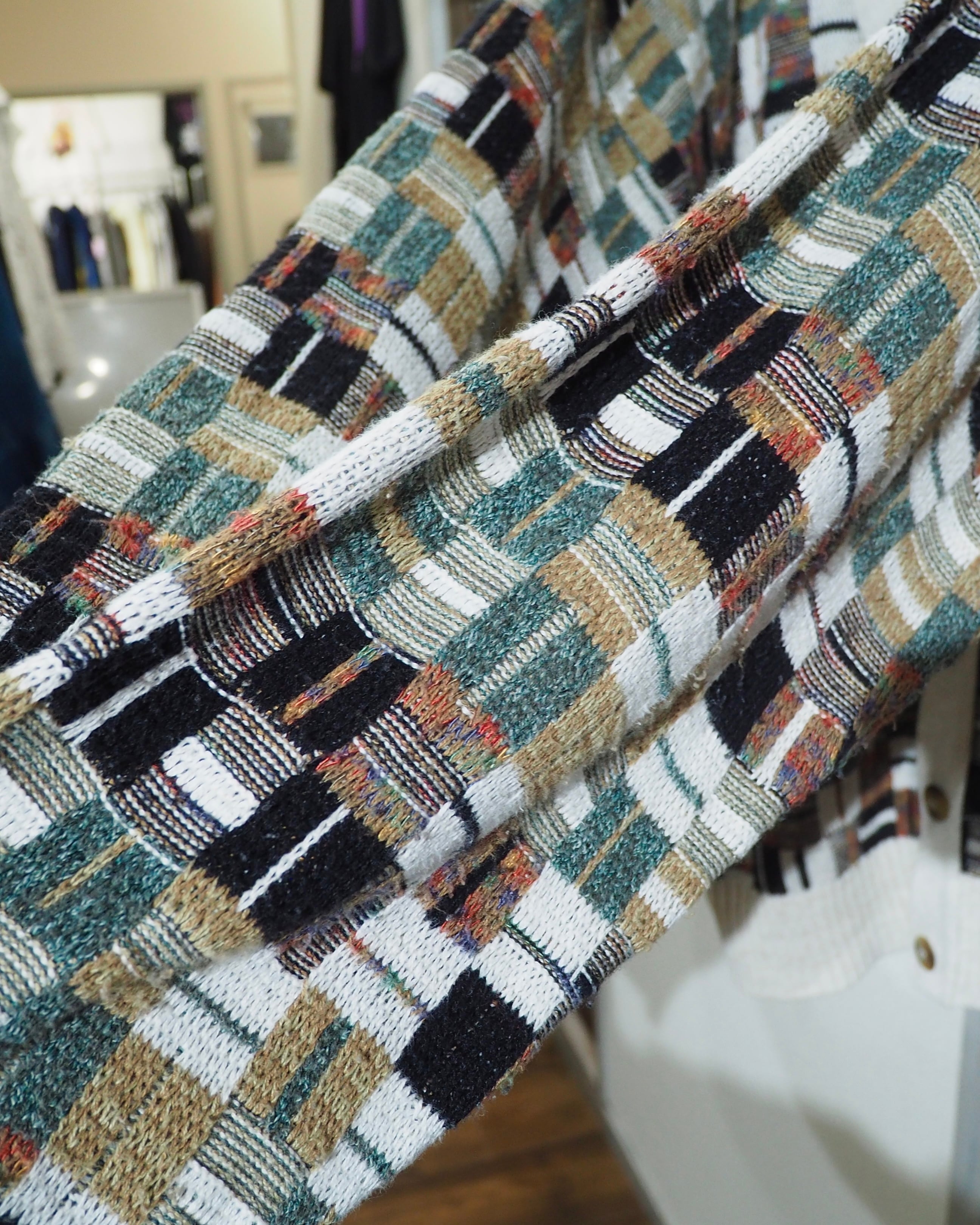 1990s Multi Color Block Weaving Vintage Loose Knit Cardigan