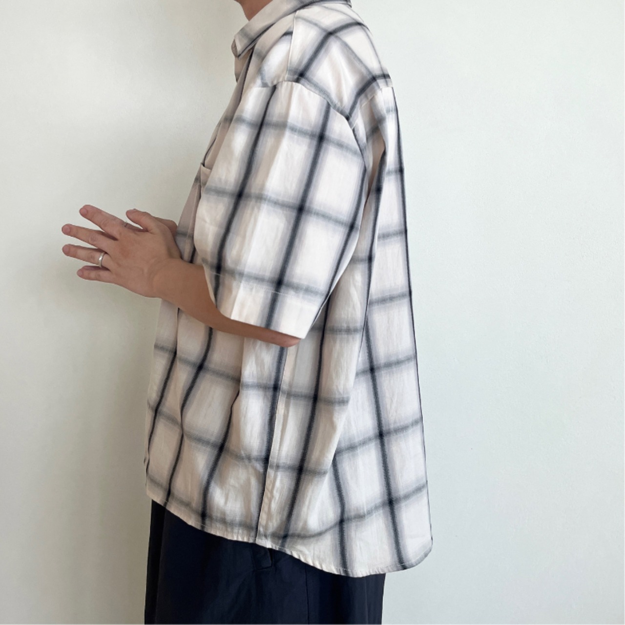 シャドーチェック柄半袖シャツ　0736