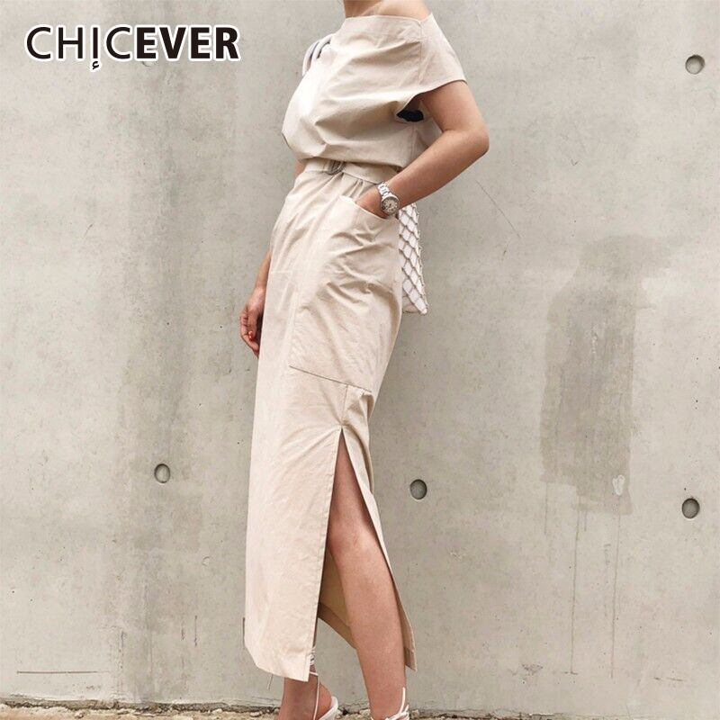 サマードレス女性セクシースラッシュネックビッグポケットウエストレースアップ裾スプリットスリムドレスタイド 夏物 6base562296389948