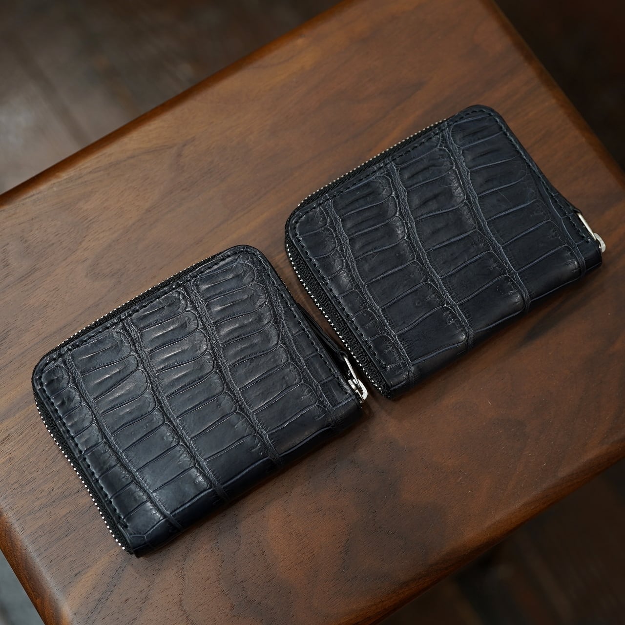 カンダミサコ ポケットウォレット ナイルクロコ ブラック・ワイン