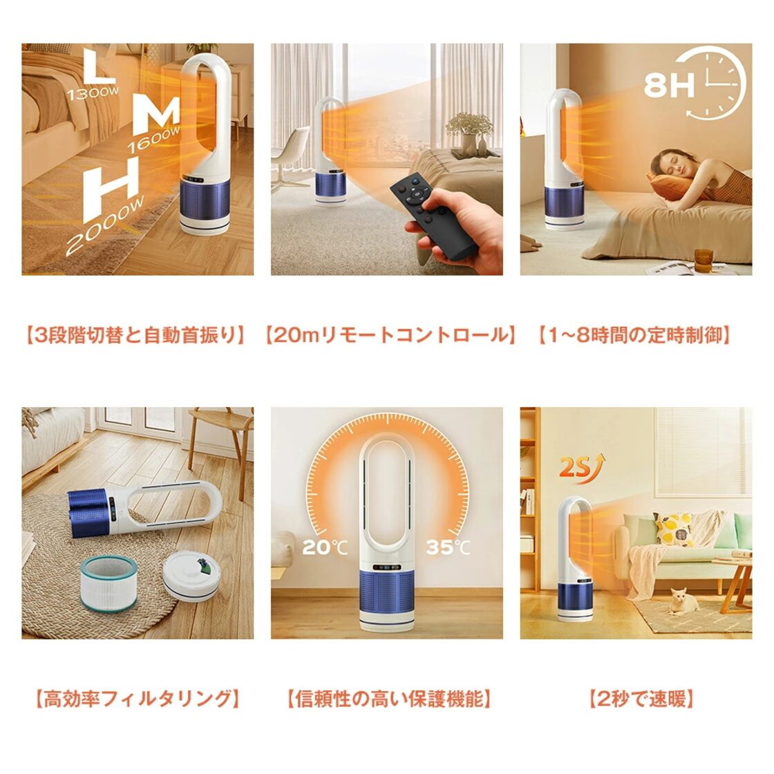 セラミックヒーター 冷暖両用3暖風/8冷風切替 ECO知能恒温 節電対策 