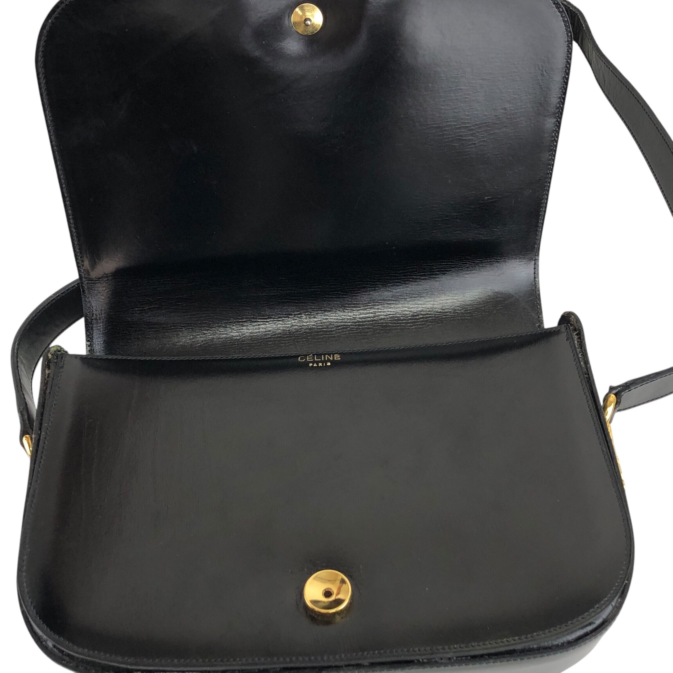美品 セリーヌ ヴィンテージ ブラゾン 金具 ショルダーバッグ ブラック 黒 CELINE ブラゾン金具ショルダーバッグ
