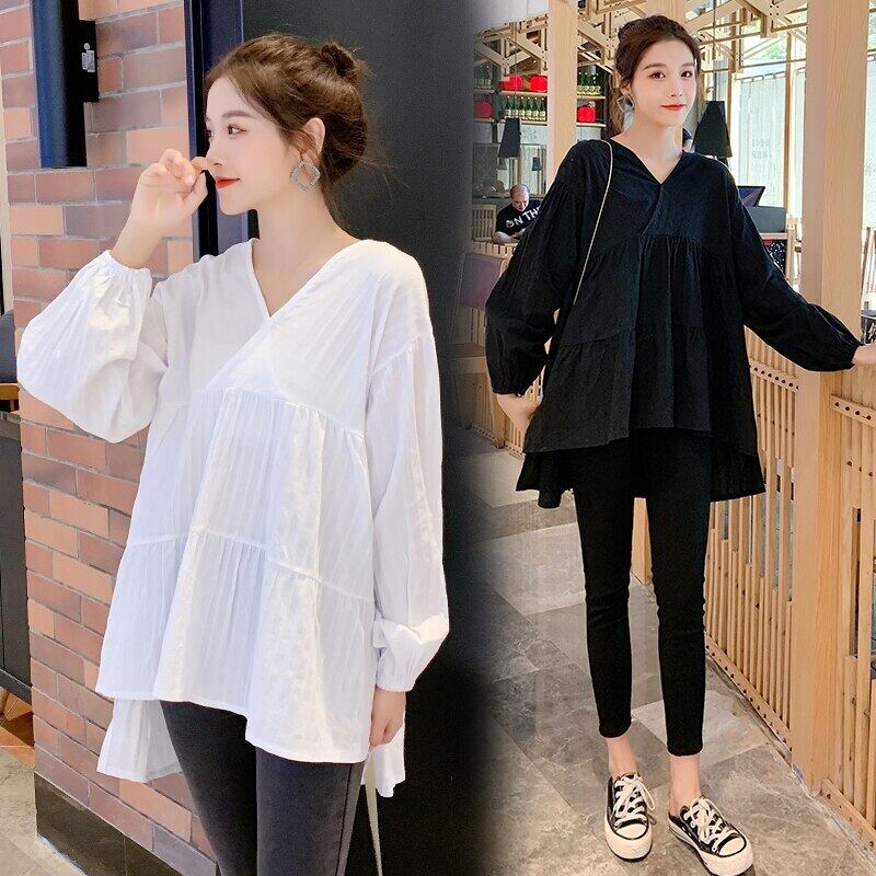 【新作】【送料無料】 6316＃マタニティ服春秋シフォンVネック長袖ルーズスタイリッシュドレス妊婦ママドレス ロング スプリング 春物 オータム 秋物 AL expec341468299363