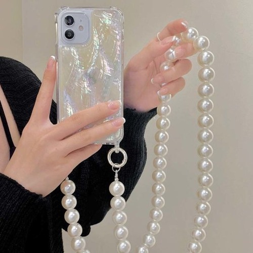 iPhoneケース レディース ベージュ パープル クロスボディ ゴージャス パール  保護カバー シ ショルダー チェーンストラップ iPhone 13 iPhone 12 iPhone 11