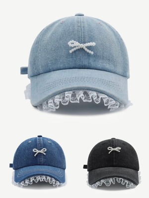 lace denim ribbon cap