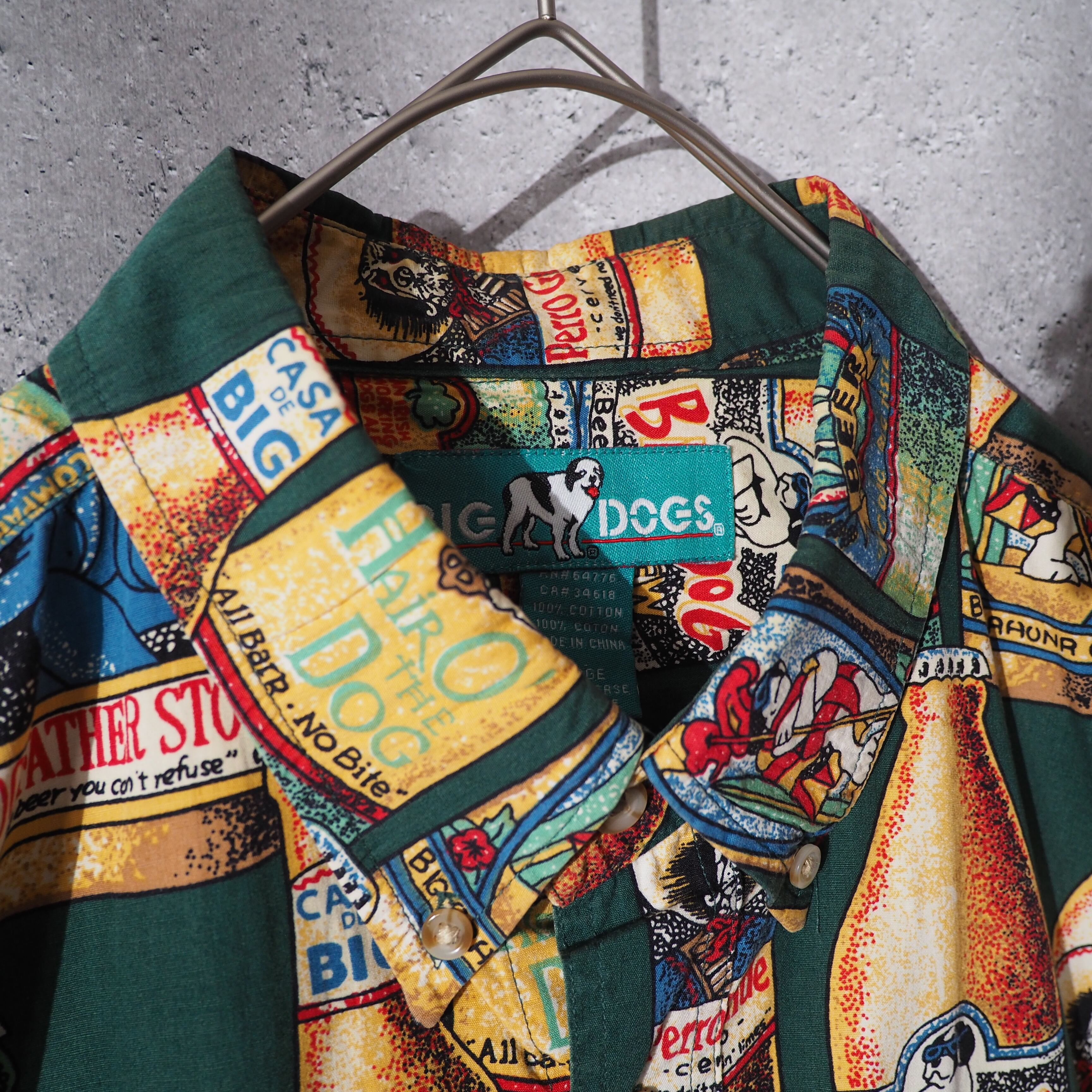 1990s ” Liqueur Big Dogs ” printed cotton button down shirt