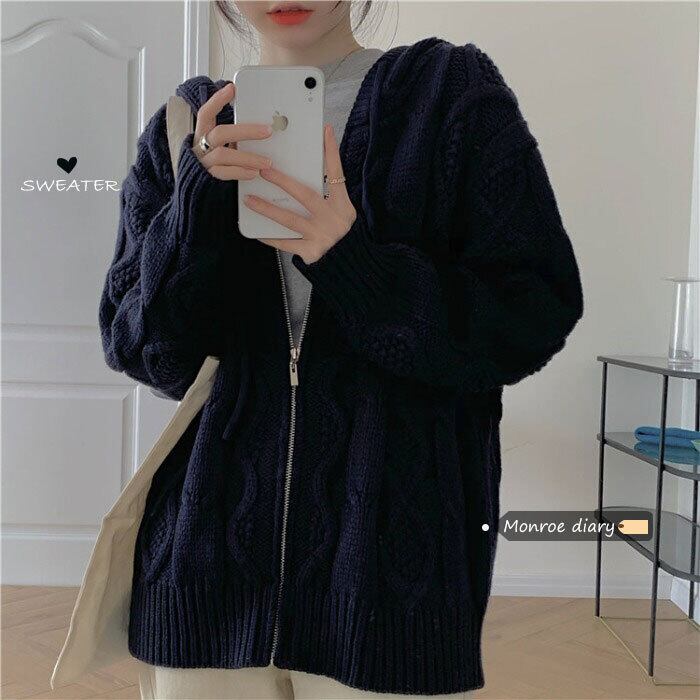 カーディガンセーター レディースルーズトップス オータムウィンターフードコート 秋物 冬物 モンロー84400039139