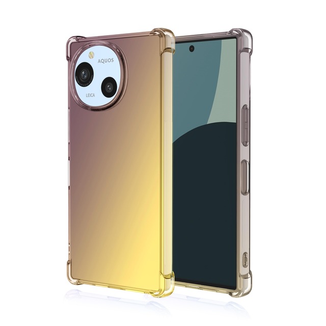 AQUOS R9 5G対応ケース グラデーションカバー 四角エアクッション 耐衝撃 SH-51E適用クリアTPUソフトケース 全面保護 軽量 落下防止 AQUOS R9 5G SH-51E用スマホ透明保護カバー ブラック&ゴールド