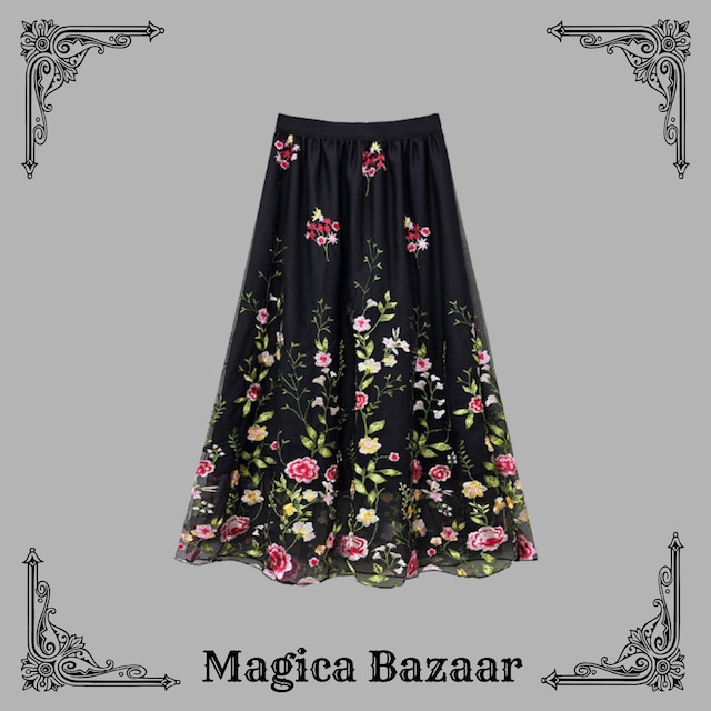 ブルーミング・エレガンス　フラワー刺繍スカート　M25185