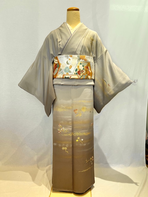 2114 刺繍訪問着 袷単品 Houmongi(lined kimono)