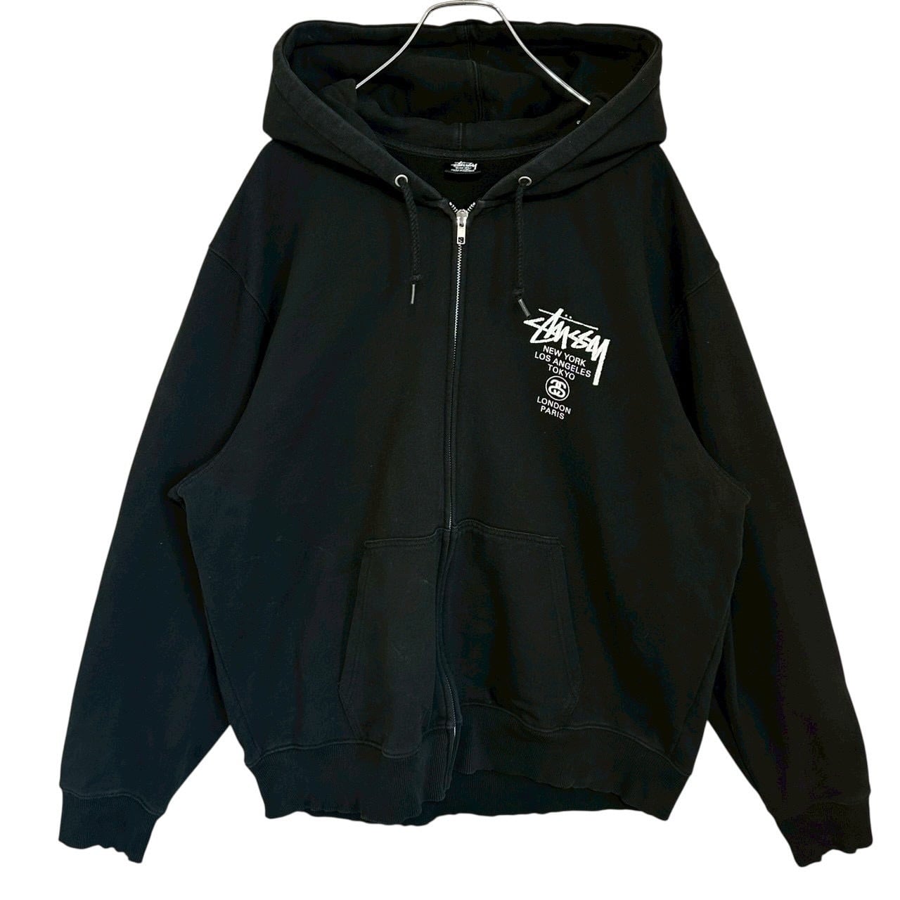 stussy ステューシー　ビッグロゴ　ジップパーカー　フーディ　XL 古着 stussy ステューシー ジップパーカー XL バックロゴ プリント ワールド