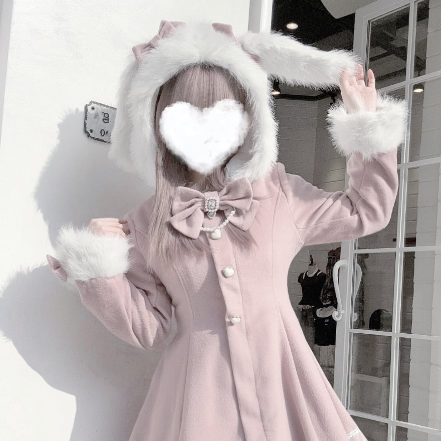 量産型 ゆめかわいい うさぎ耳コート ふんわり フェイクファー