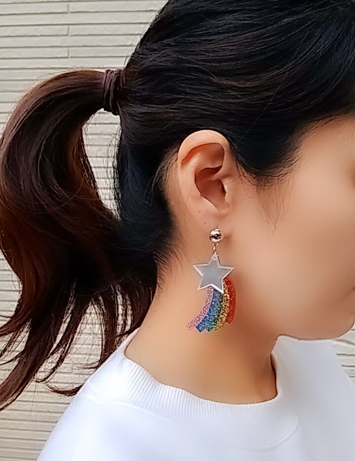 スター&レインボー ピアス イヤリング 星と虹 Star Rainbow ポジティブモチーフ キラキラ 虹 ユニコーン ガールズ アクセサリー アクセ