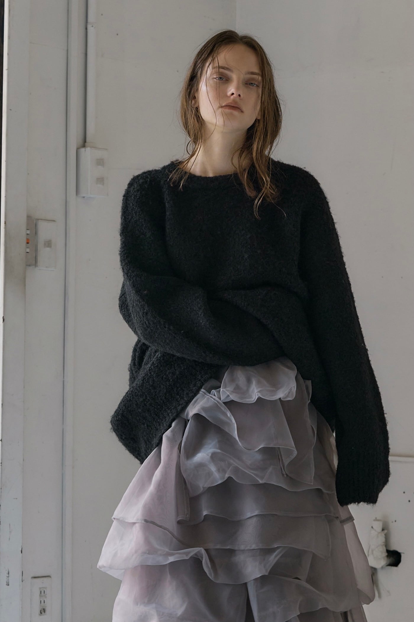 WILLFULLY jacquard big silhouette knit ジャガードビッグシルエットニット Black