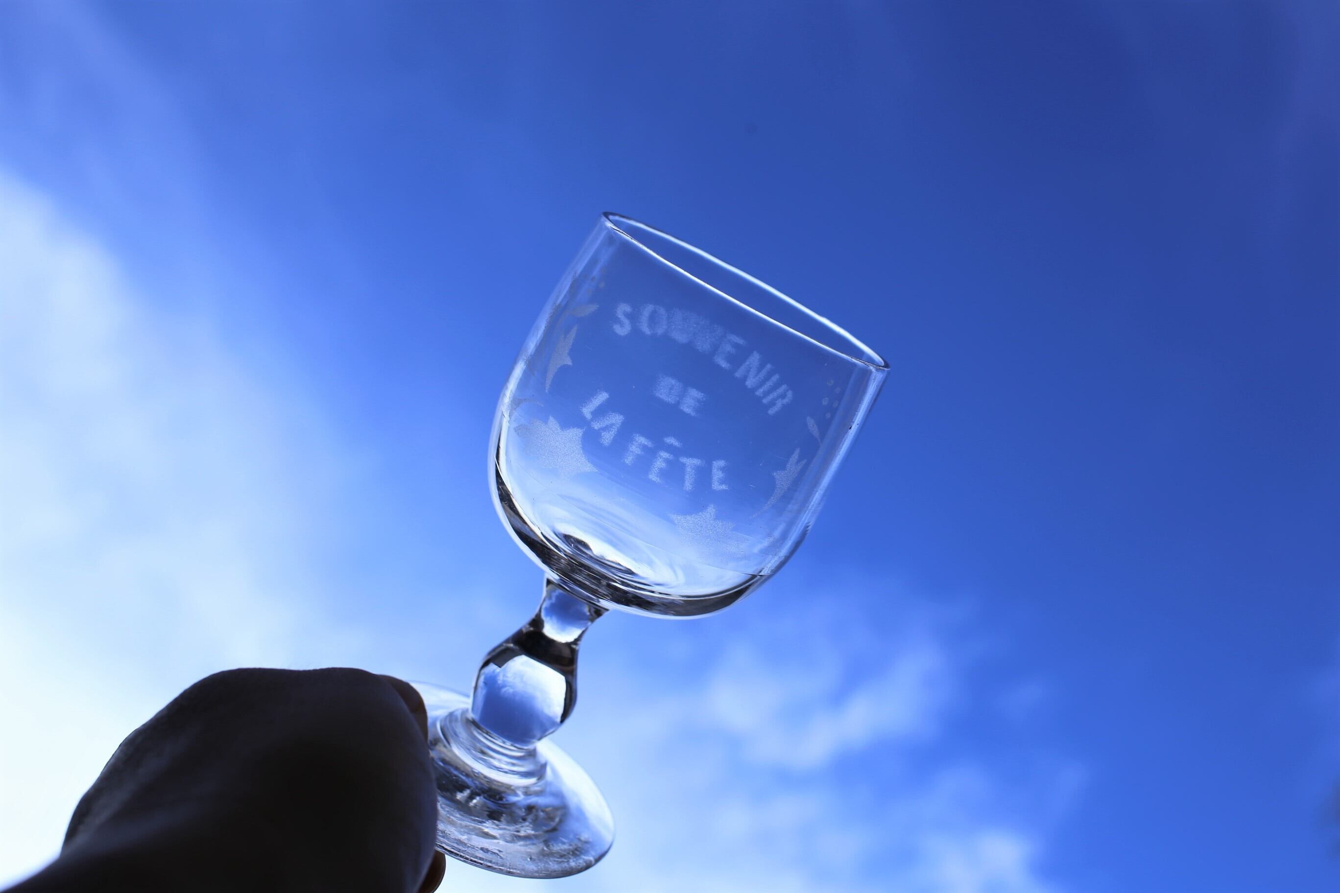 フランス アンティーク 吹きガラス ワイングラス 『SOUVNIR DE LA FÊTE』 N-02185