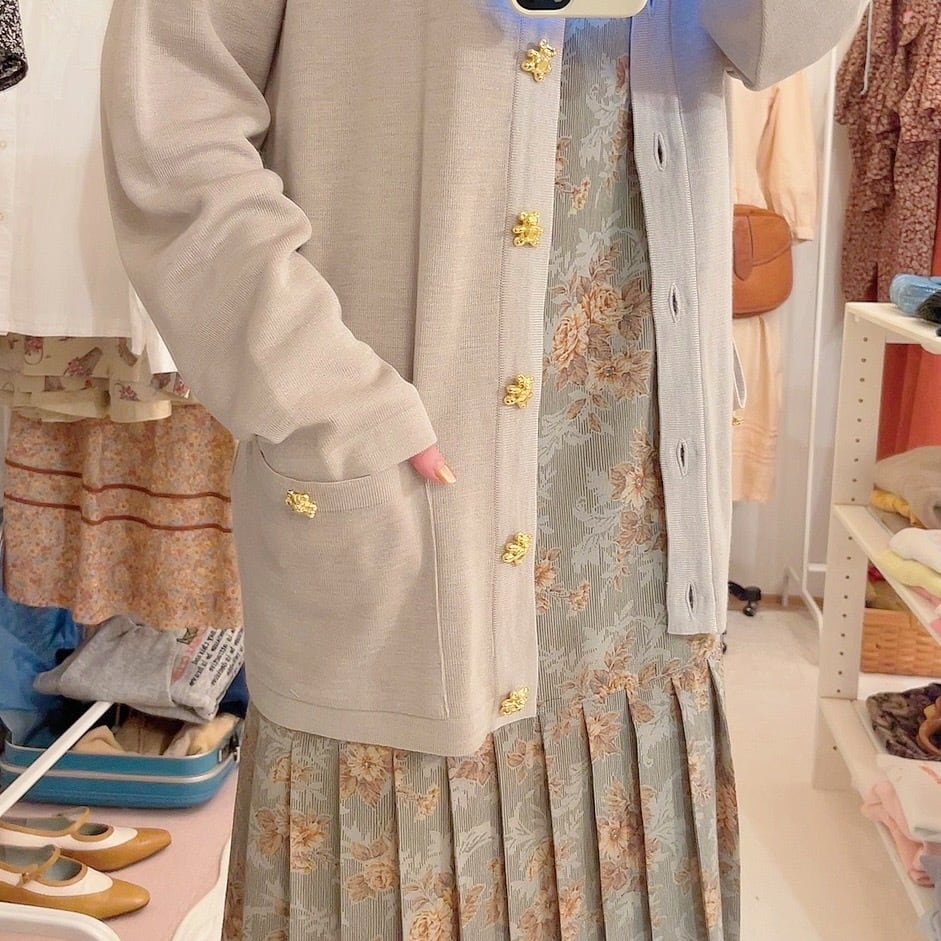 gold bear button long cardigan