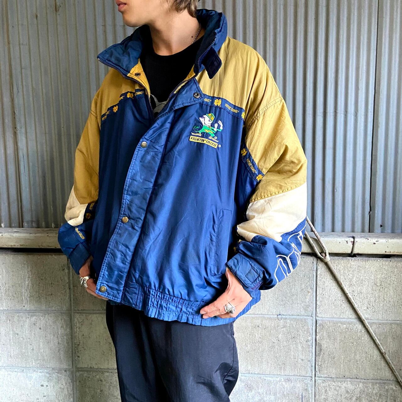 レア古着90s○NFL 中綿刺繍ナイロンジャケット ブルー メンズ2XL