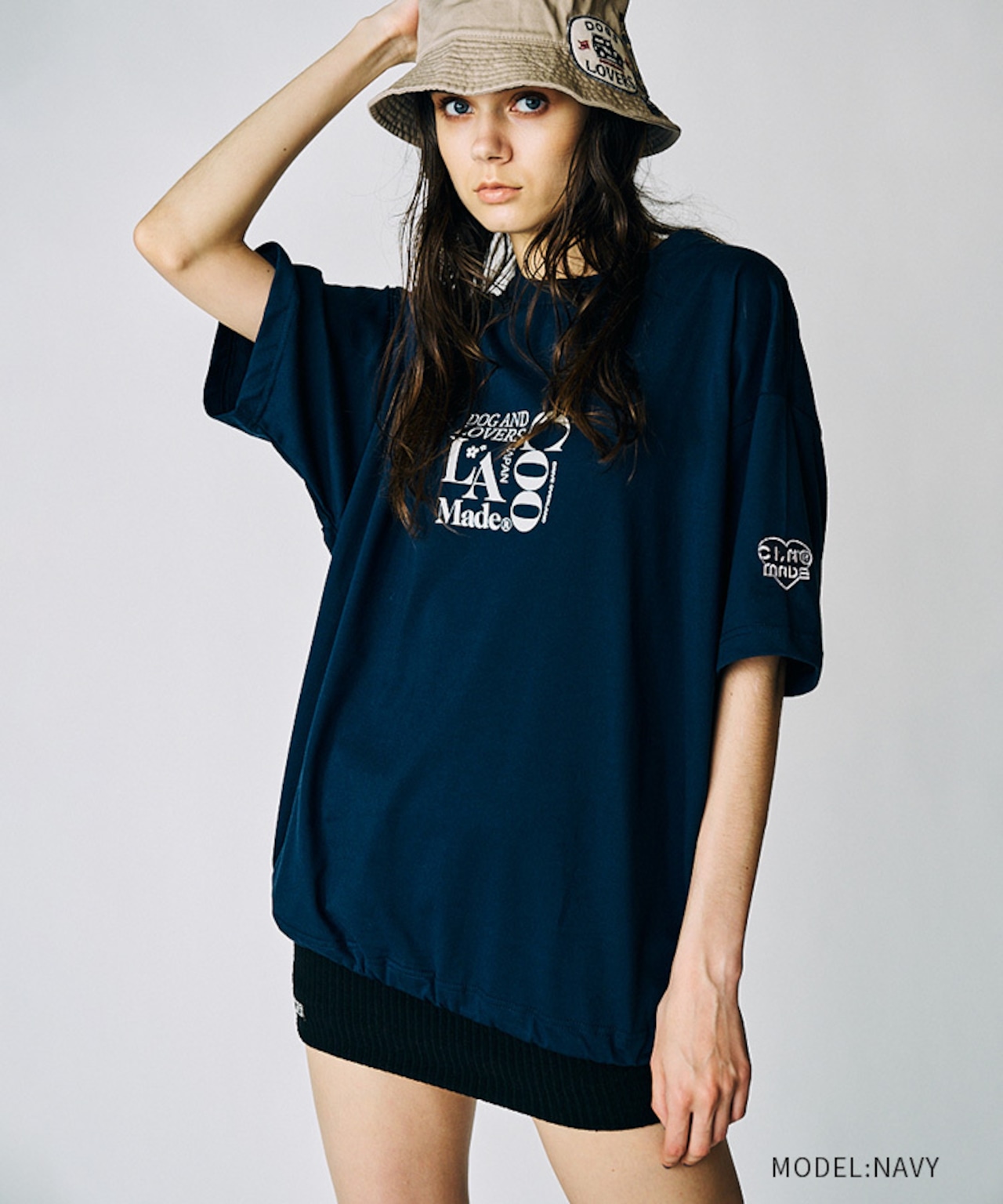 Dog & LOVERS プリントルーズTシャツ (NAVY) CQ-49012