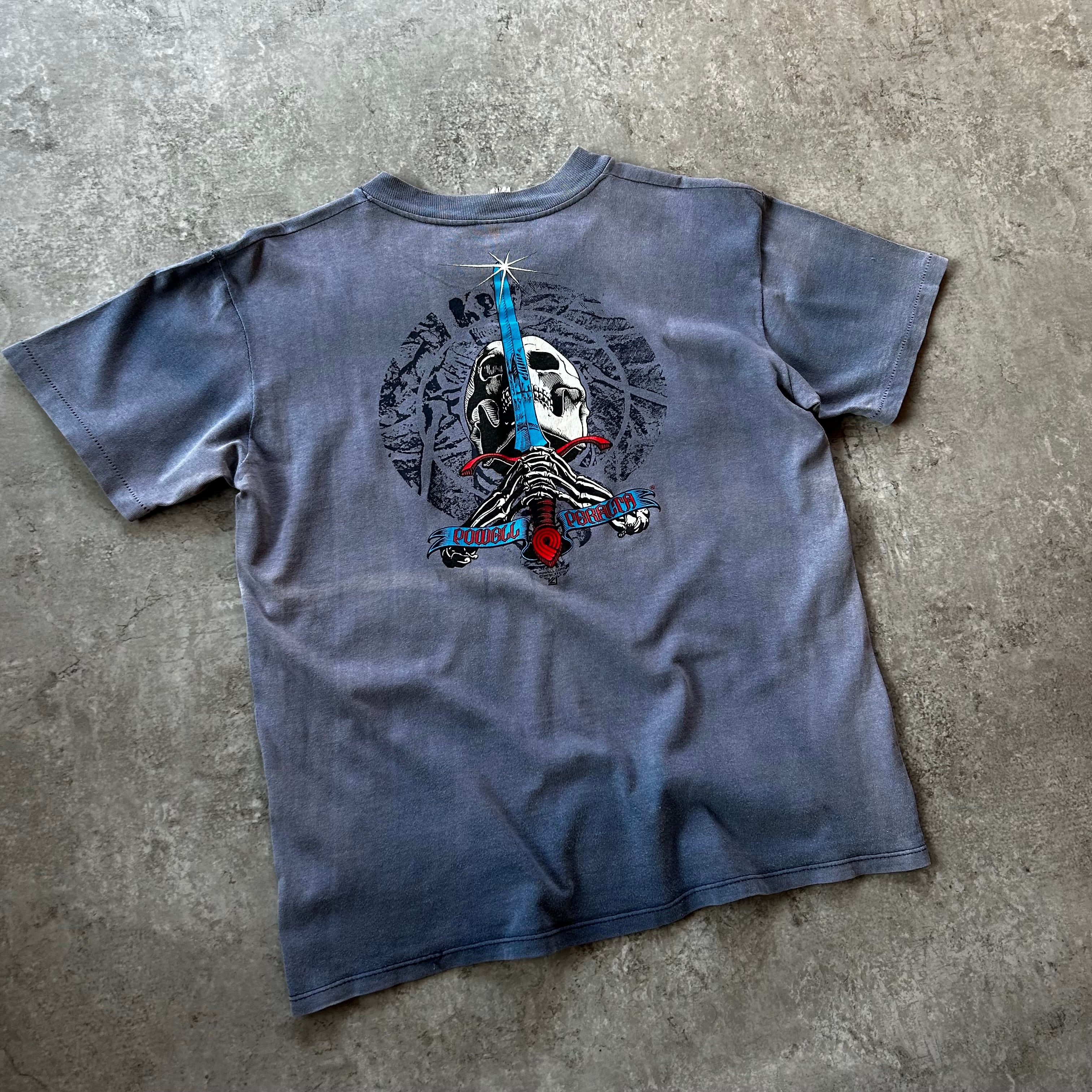 80s90s パウエルペラルタ tシャツ フェードネイビー スカル&ソード