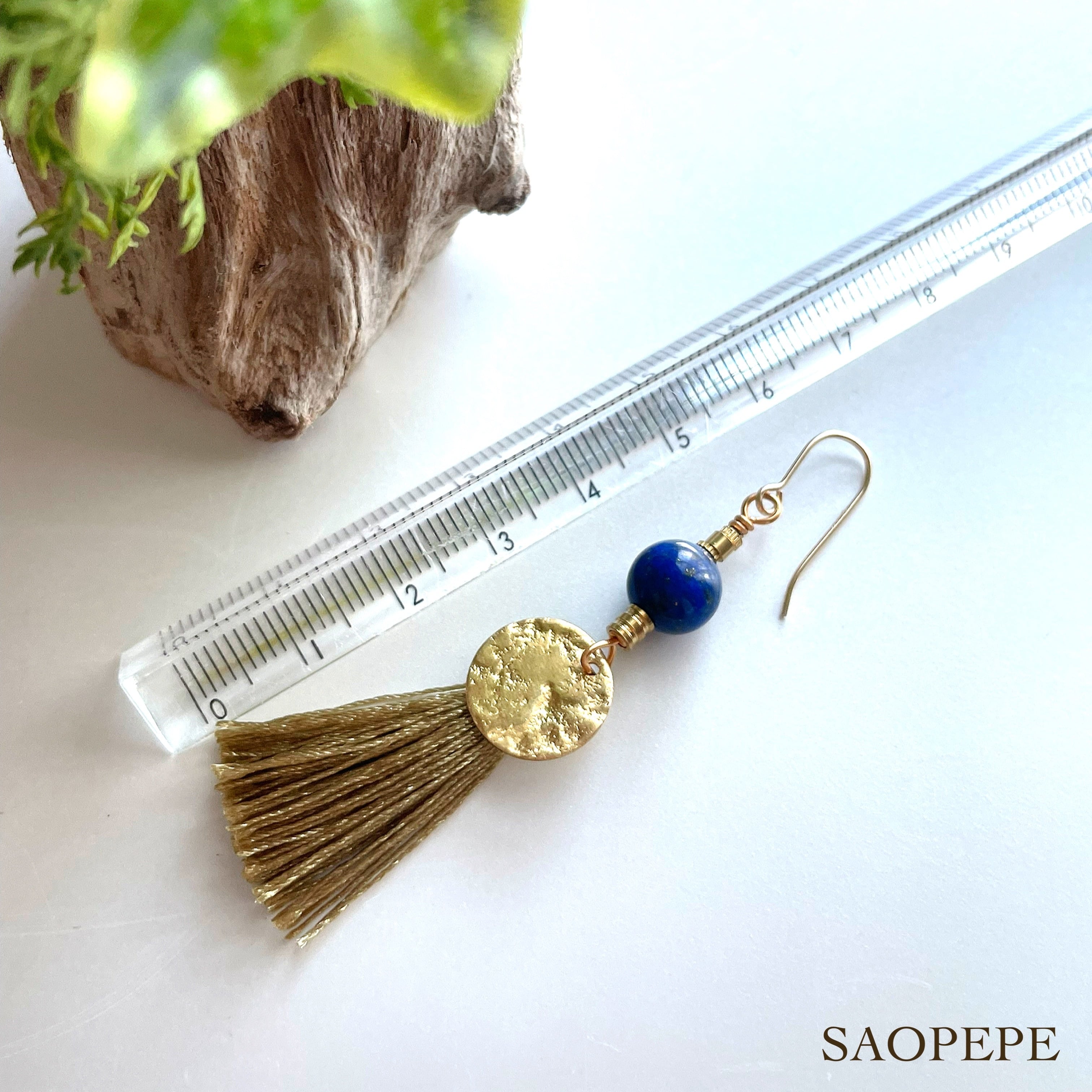 Lapis Lazuliのタッセルピアス【KHAKI / Circle】 | SAOPEPE Online Shop