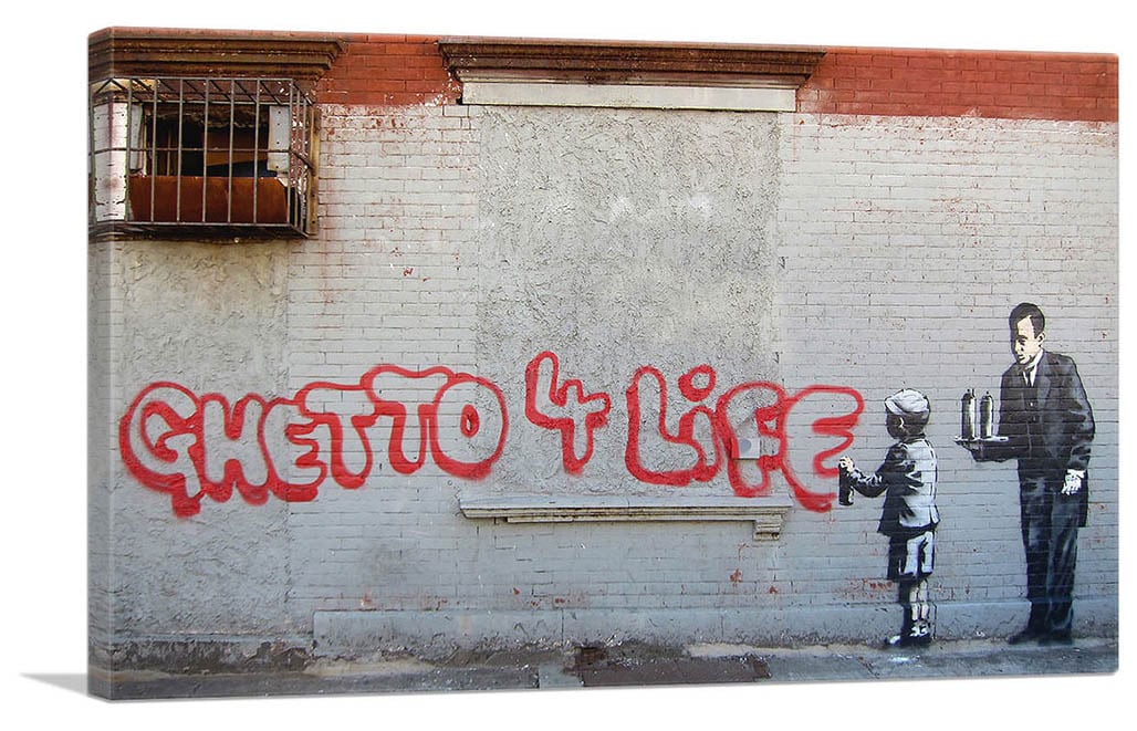 バンクシー「ゲットー フォー ライフ/Ghetto 4 Life」展示用フック付きキャンバスジークレ Banksy