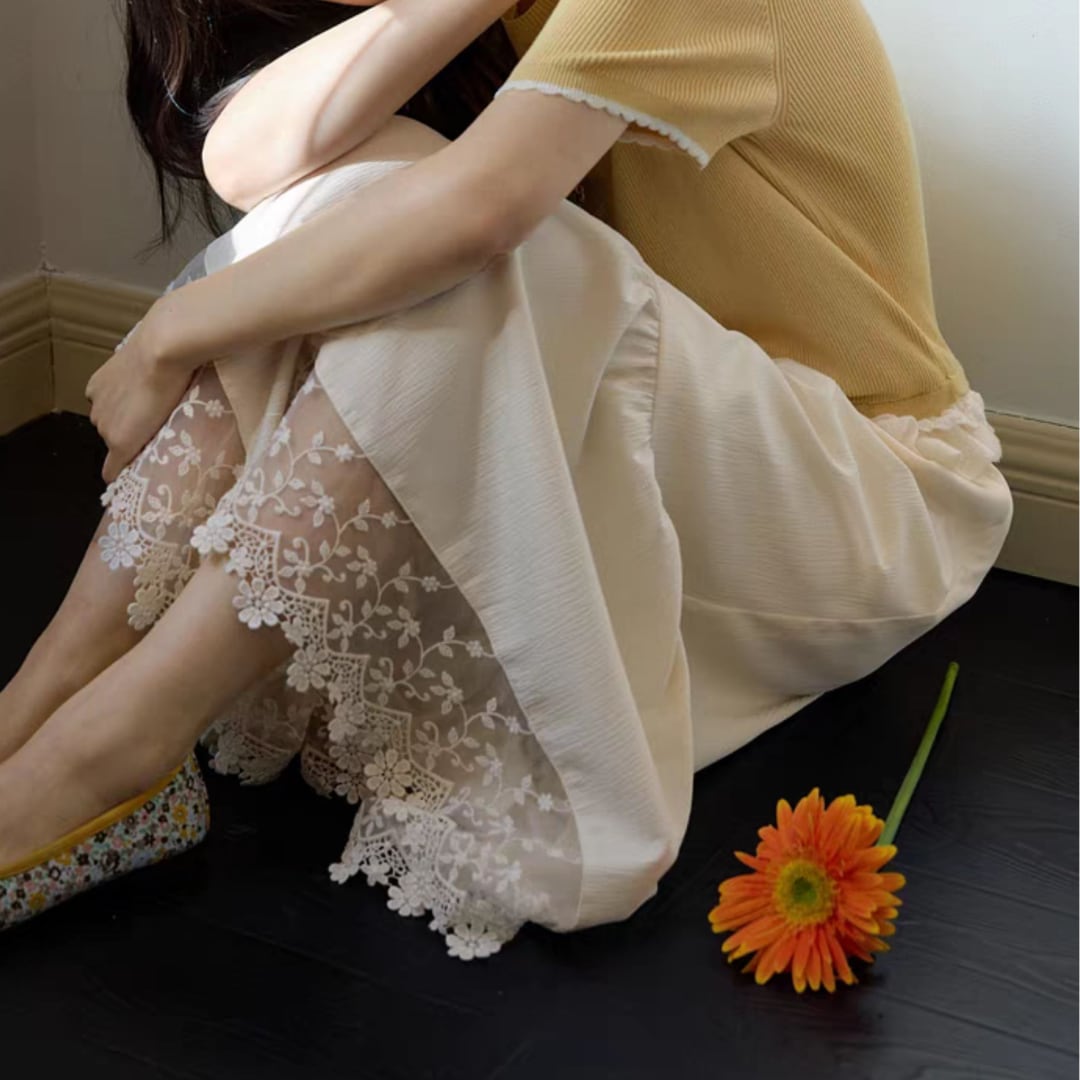 Lace wide leg pants 00079