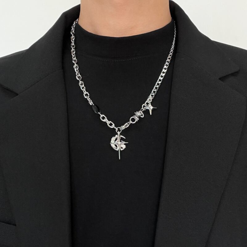 metal chain necklace with cross charm mr0519