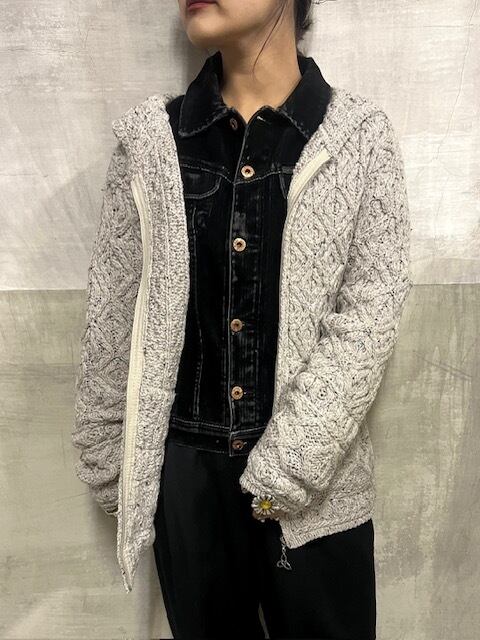 90 s ARAN CRAFTS Fisherman Knit Zip Hoodie Pay ID