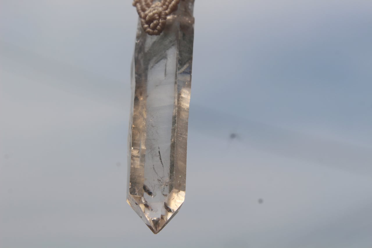 Himalayan crystal & Labradorite & Sunstone micro macrame pendant