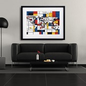 Journey｜世界地図を大胆に描くカラフル抽象アートポスター｜旅心を刺激するインテリア額縁付き・国内生産A2ポスター