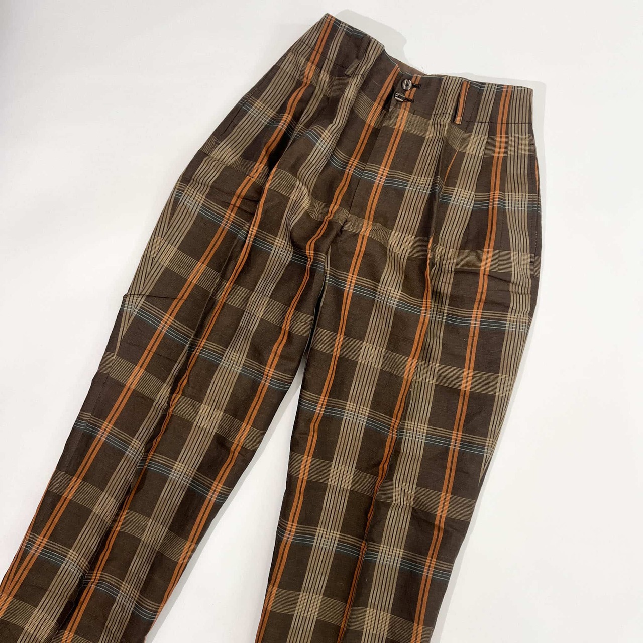 リネン混 ficce フィッチェ チェック ツータック パンツ スラックス L/メンズ 日本製 ドン小西