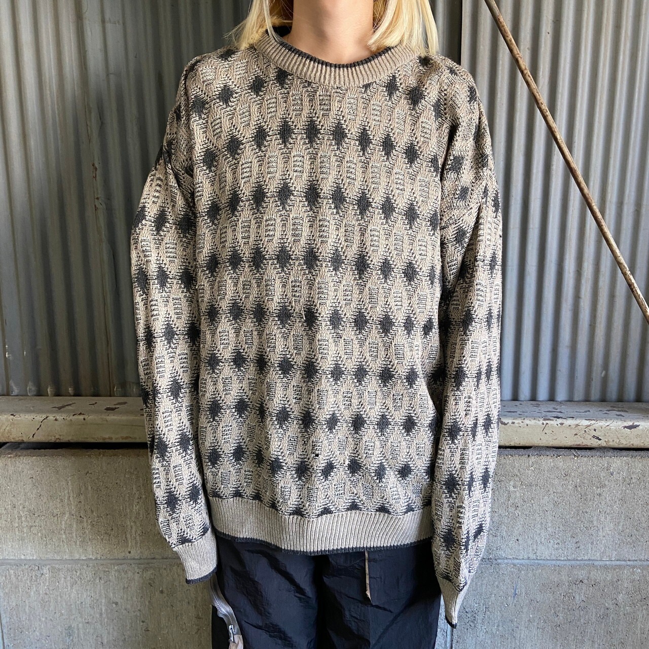 90年代 VAN HEUSEN 3Dニット ニットセーター メンズL相当 古着 