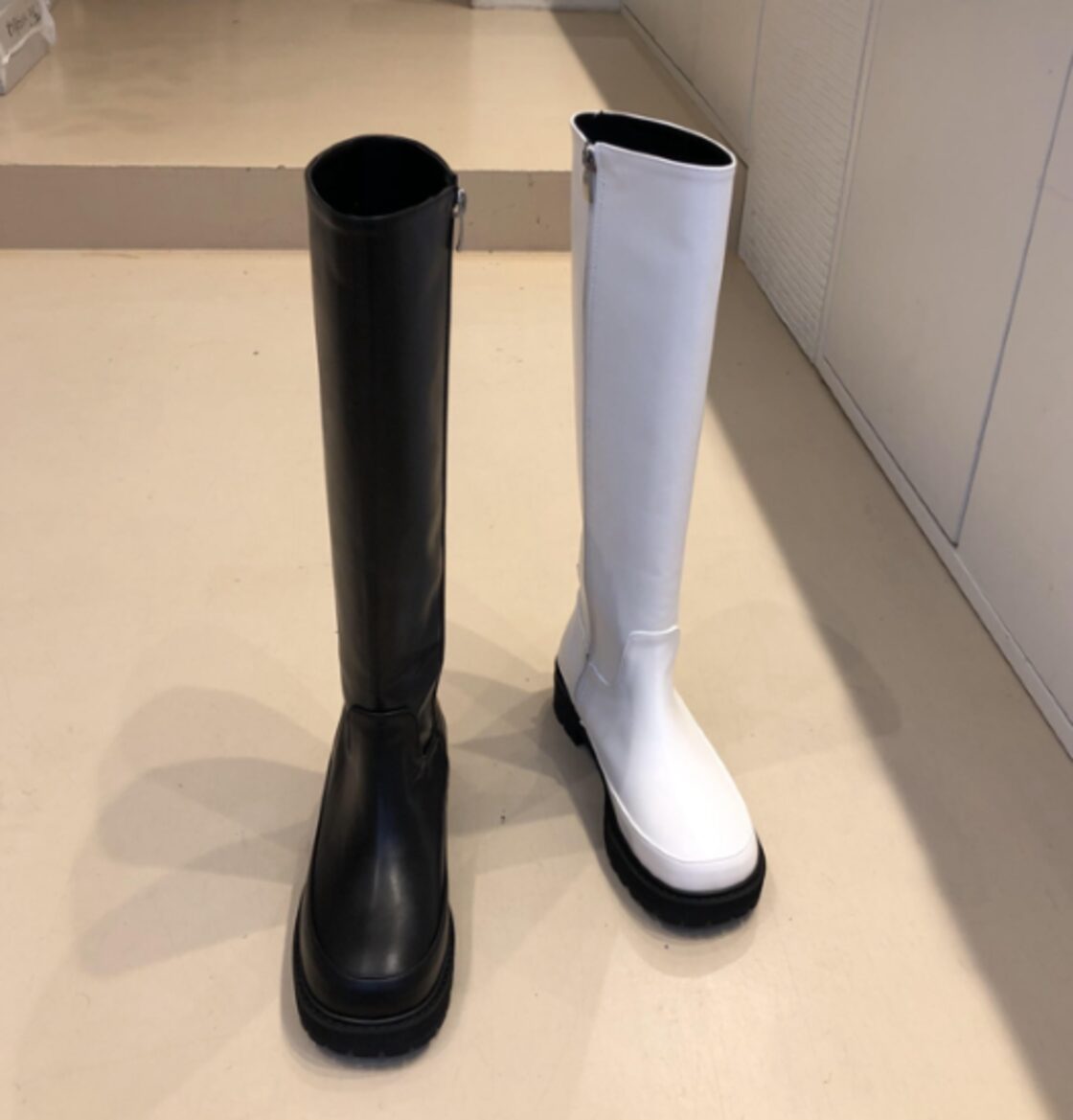 ブーツ ロング ロングブーツ ストレッチブーツ 幅広 PU革 レディース