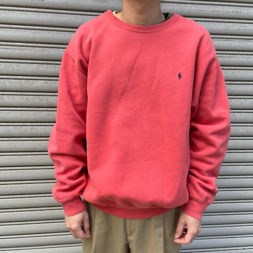 90s RalphLauren ワンポイントスウェット サーモンピンク L